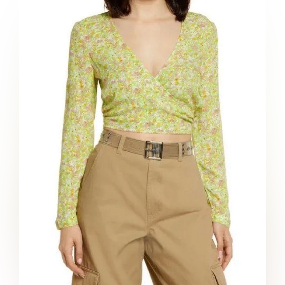 Nordstroms BP Green Hannah Kate Surplice V-Neck Crop Top Women's Medium NWOT